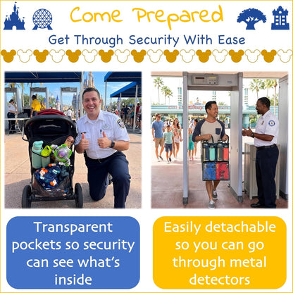 Stroller Ally, Disney World Essential Transparent Stroller Organizer with XL Hooks, Disneyland & Theme Park Travel Accessory (Double, Side-by-Side Strollers)