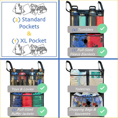 Stroller Ally, Disney World Essential Transparent Stroller Organizer with XL Hooks, Disneyland & Theme Park Travel Accessory (Double, Side-by-Side Strollers)