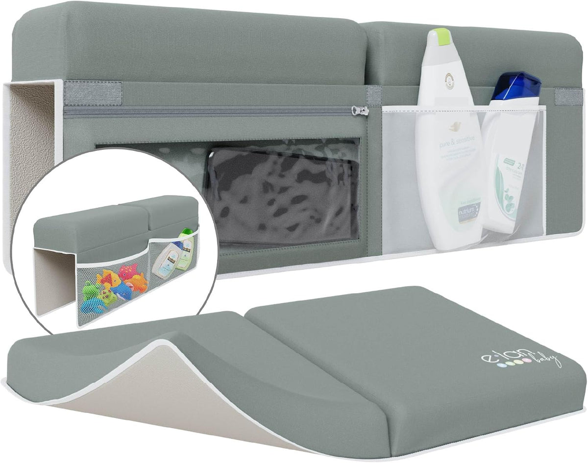 Comfortable Baby Bath Kneeler and Elbow Rest Pad Set - Kneeling Pad Bath Mat with 4 Toy Organizer Pockets,Non-Slip Baby Bathtub Mat, Waterproof and Easy to Clean