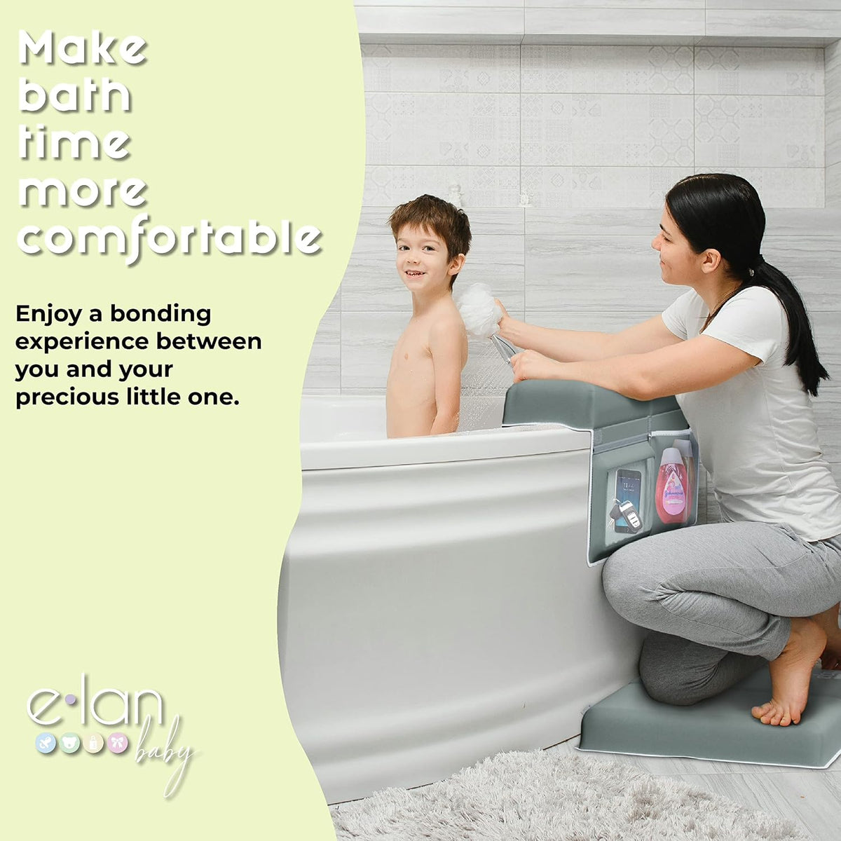 Comfortable Baby Bath Kneeler and Elbow Rest Pad Set - Kneeling Pad Bath Mat with 4 Toy Organizer Pockets,Non-Slip Baby Bathtub Mat, Waterproof and Easy to Clean