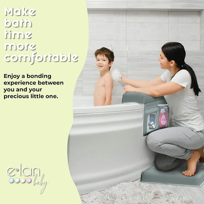 Comfortable Baby Bath Kneeler and Elbow Rest Pad Set - Kneeling Pad Bath Mat with 4 Toy Organizer Pockets,Non-Slip Baby Bathtub Mat, Waterproof and Easy to Clean