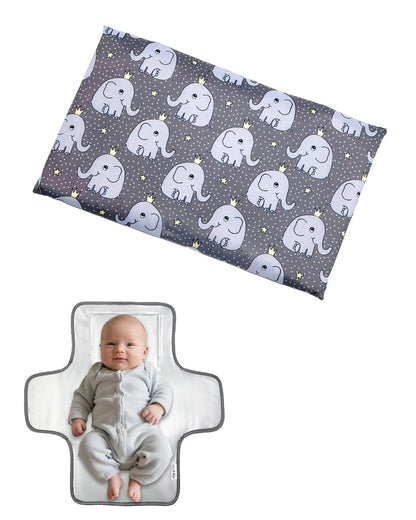 Cute Elephant Portable Diaper Changing Mat,Waterproof Foldable Travel Changing Pad,On-The-Go Wipeable Reusable Changing Pad,Waterproof & Compact,for Diaper Bags,Travel,Car Backseat Changes,Strollers