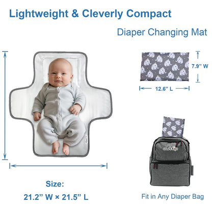 Cute Elephant Portable Diaper Changing Mat,Waterproof Foldable Travel Changing Pad,On-The-Go Wipeable Reusable Changing Pad,Waterproof & Compact,for Diaper Bags,Travel,Car Backseat Changes,Strollers