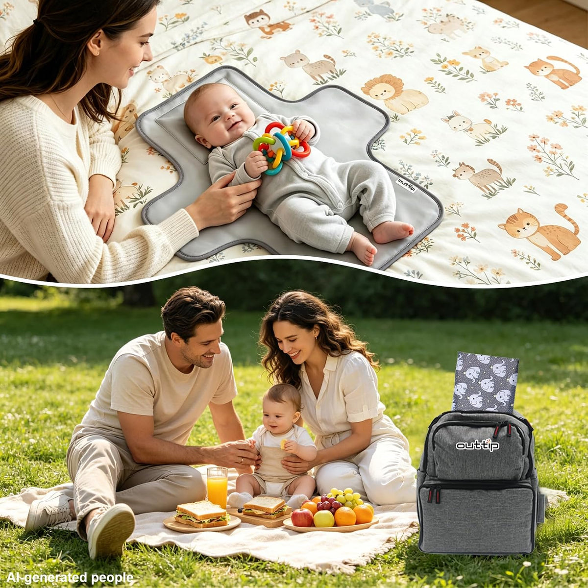 Cute Elephant Portable Diaper Changing Mat,Waterproof Foldable Travel Changing Pad,On-The-Go Wipeable Reusable Changing Pad,Waterproof & Compact,for Diaper Bags,Travel,Car Backseat Changes,Strollers
