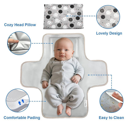 Cute Elephant Portable Diaper Changing Mat,Waterproof Foldable Travel Changing Pad,On-The-Go Wipeable Reusable Changing Pad,Waterproof & Compact,for Diaper Bags,Travel,Car Backseat Changes,Strollers