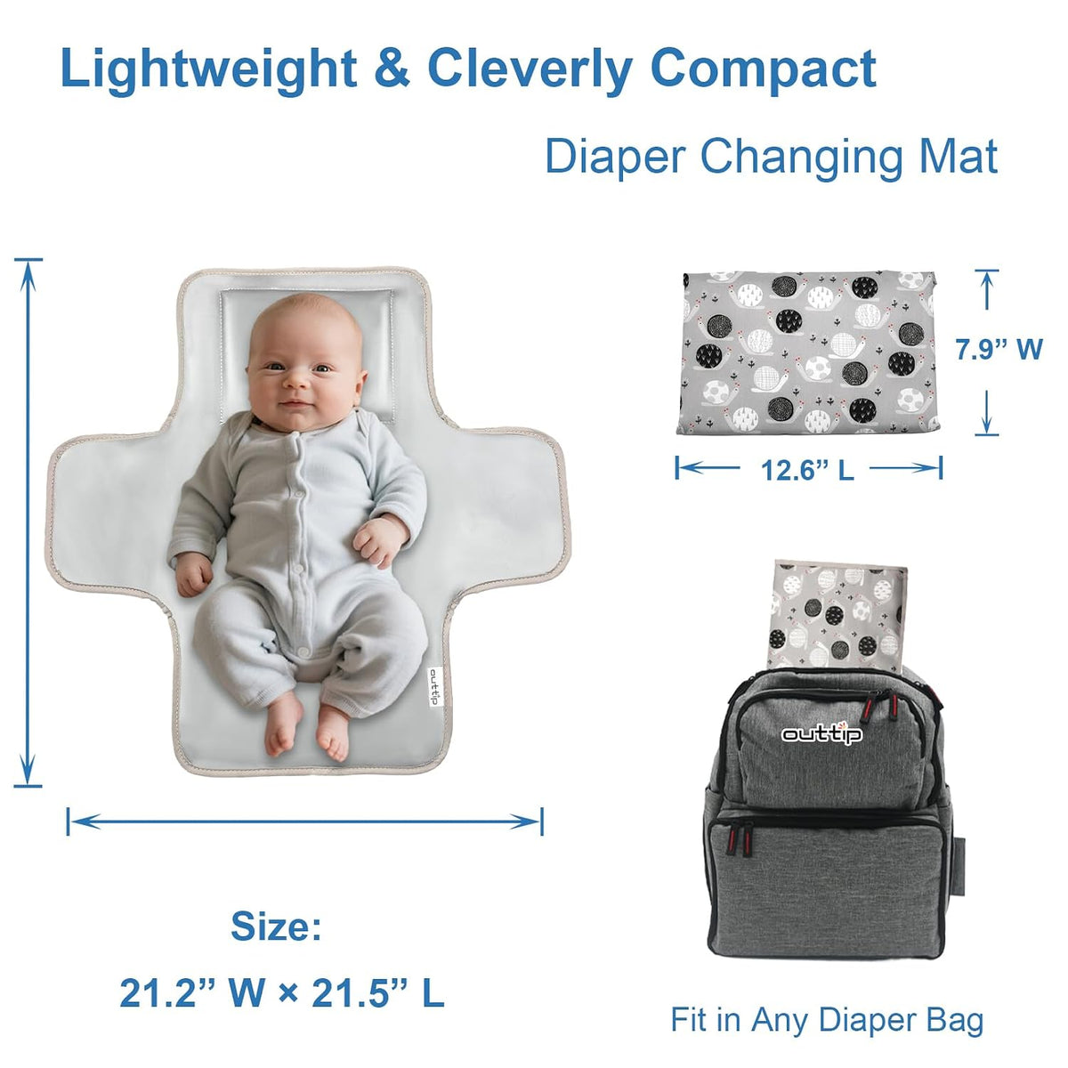 Cute Elephant Portable Diaper Changing Mat,Waterproof Foldable Travel Changing Pad,On-The-Go Wipeable Reusable Changing Pad,Waterproof & Compact,for Diaper Bags,Travel,Car Backseat Changes,Strollers