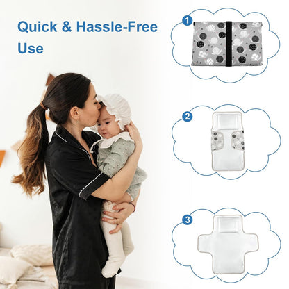 Cute Elephant Portable Diaper Changing Mat,Waterproof Foldable Travel Changing Pad,On-The-Go Wipeable Reusable Changing Pad,Waterproof & Compact,for Diaper Bags,Travel,Car Backseat Changes,Strollers