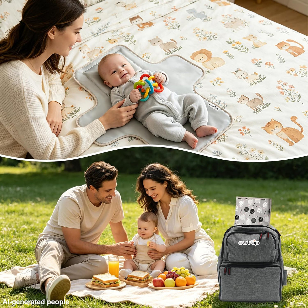 Cute Elephant Portable Diaper Changing Mat,Waterproof Foldable Travel Changing Pad,On-The-Go Wipeable Reusable Changing Pad,Waterproof & Compact,for Diaper Bags,Travel,Car Backseat Changes,Strollers