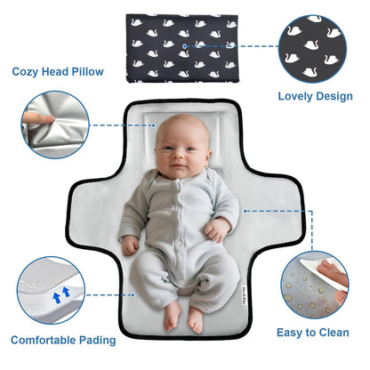 Cute Elephant Portable Diaper Changing Mat,Waterproof Foldable Travel Changing Pad,On-The-Go Wipeable Reusable Changing Pad,Waterproof & Compact,for Diaper Bags,Travel,Car Backseat Changes,Strollers