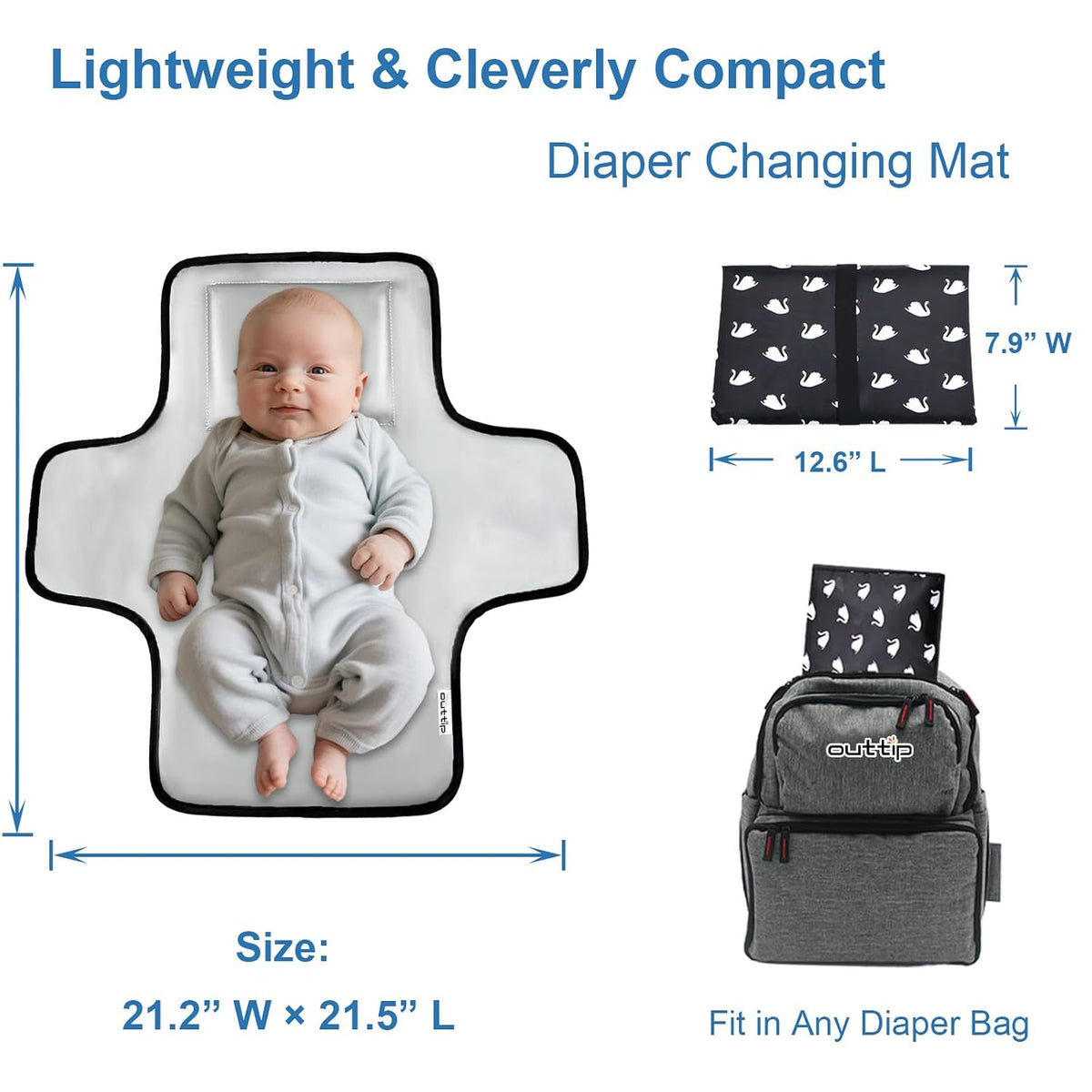 Cute Elephant Portable Diaper Changing Mat,Waterproof Foldable Travel Changing Pad,On-The-Go Wipeable Reusable Changing Pad,Waterproof & Compact,for Diaper Bags,Travel,Car Backseat Changes,Strollers