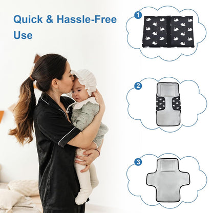 Cute Elephant Portable Diaper Changing Mat,Waterproof Foldable Travel Changing Pad,On-The-Go Wipeable Reusable Changing Pad,Waterproof & Compact,for Diaper Bags,Travel,Car Backseat Changes,Strollers