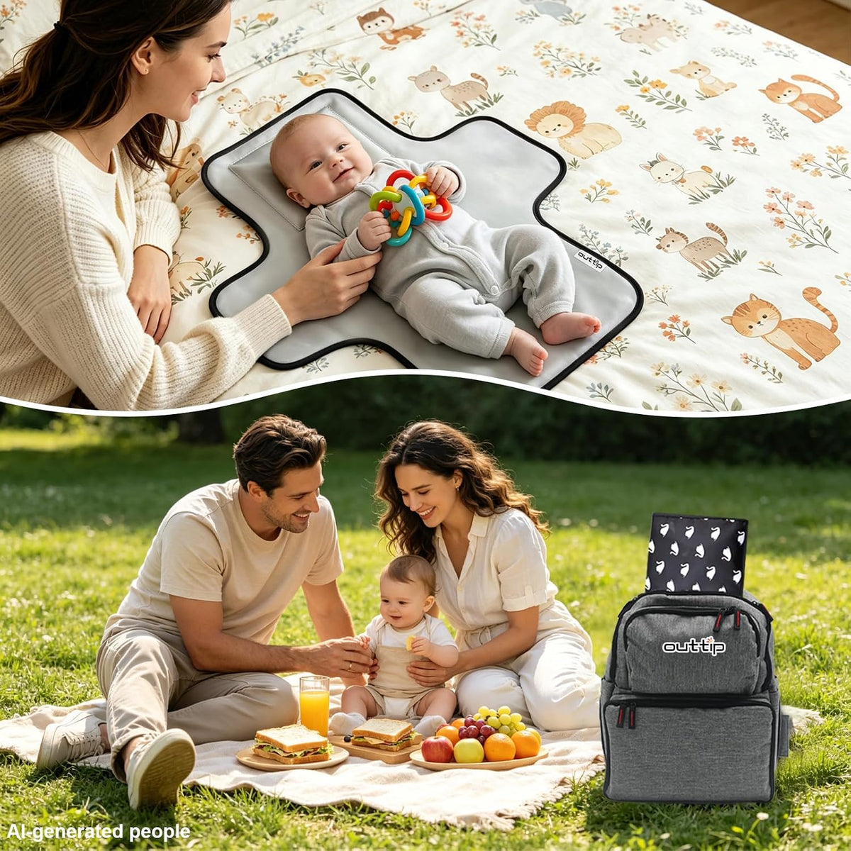 Cute Elephant Portable Diaper Changing Mat,Waterproof Foldable Travel Changing Pad,On-The-Go Wipeable Reusable Changing Pad,Waterproof & Compact,for Diaper Bags,Travel,Car Backseat Changes,Strollers