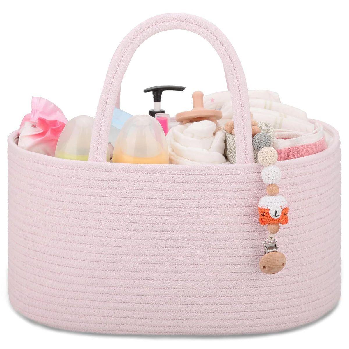 Baby Diaper Caddy Organizer for Girls, Cotton Rope, Light pink