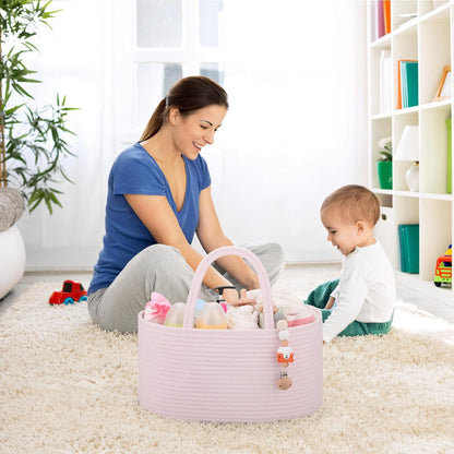 Baby Diaper Caddy Organizer for Girls, Cotton Rope, Light pink