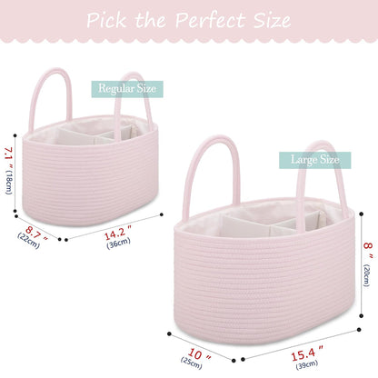 Baby Diaper Caddy Organizer for Girls, Cotton Rope, Light pink