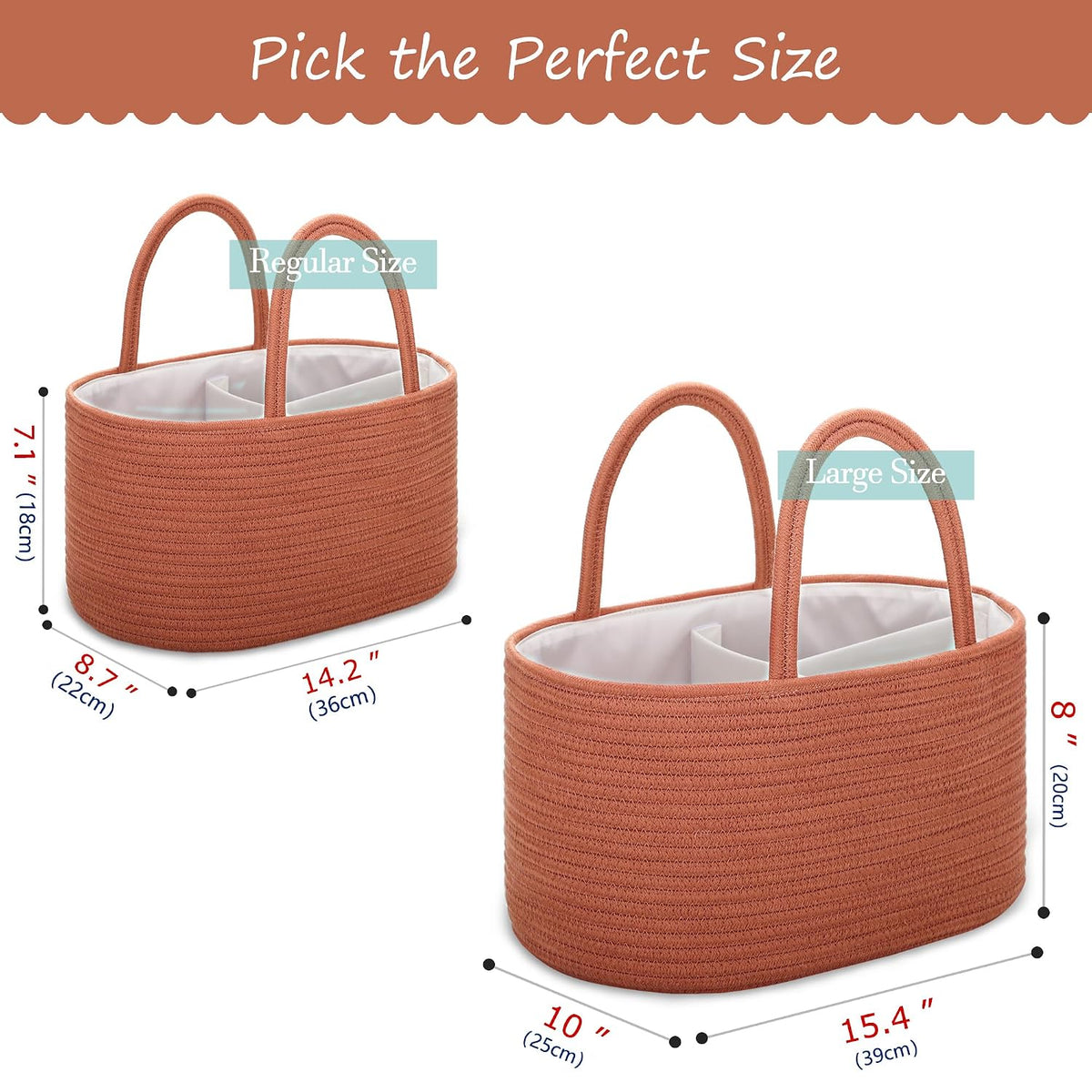 Baby Diaper Caddy Organizer for Girls, Cotton Rope, Light pink
