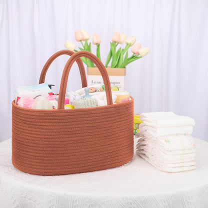 Baby Diaper Caddy Organizer for Girls, Cotton Rope, Light pink
