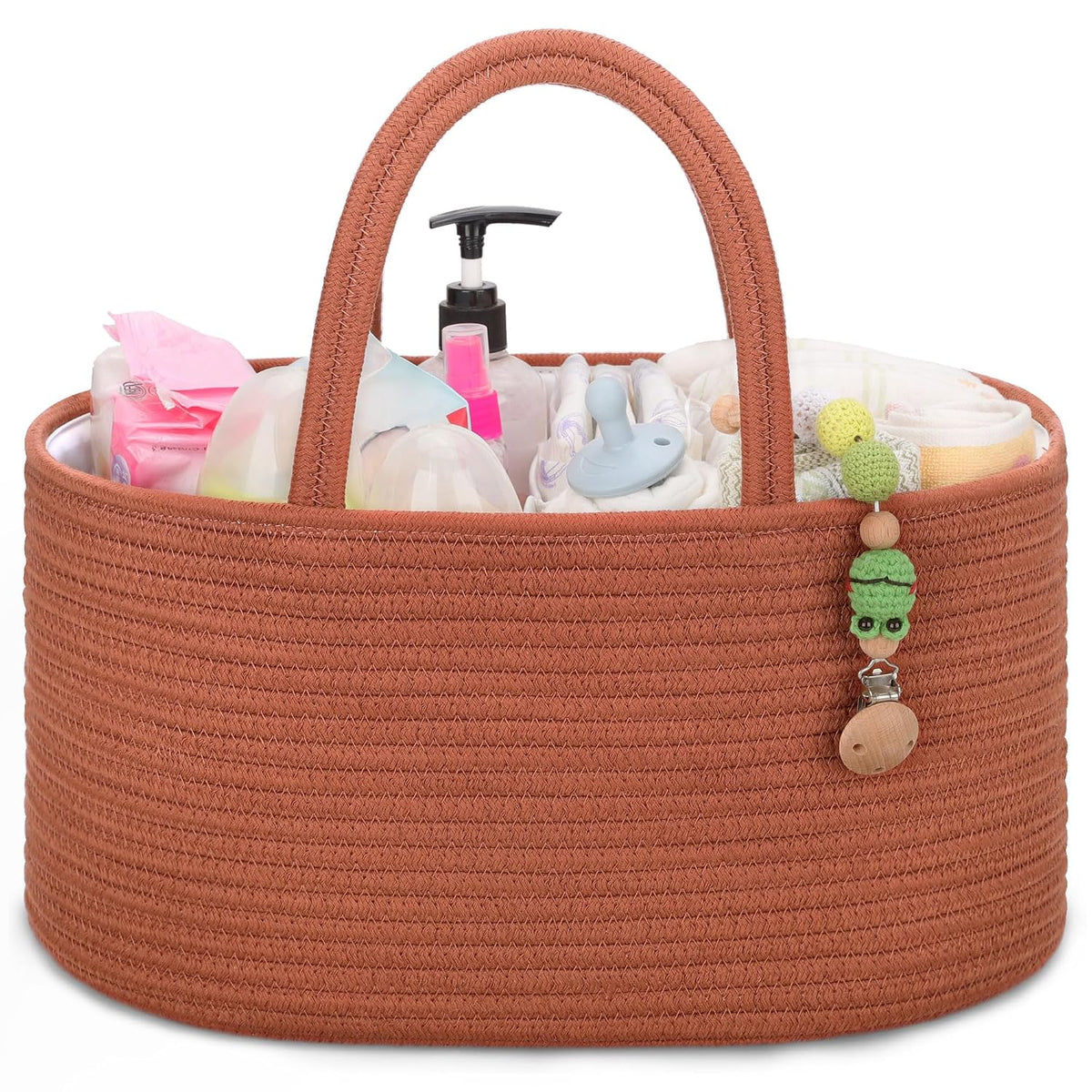 Baby Diaper Caddy Organizer for Girls, Cotton Rope, Light pink