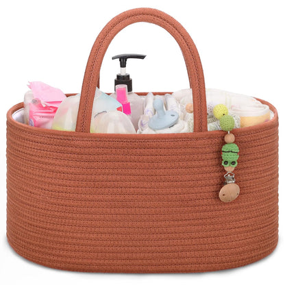 Baby Diaper Caddy Organizer for Girls, Cotton Rope, Light pink