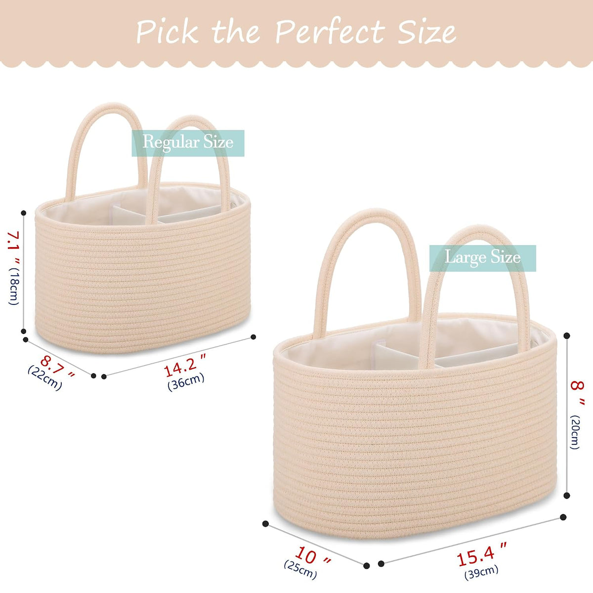 Baby Diaper Caddy Organizer for Girls, Cotton Rope, Light pink