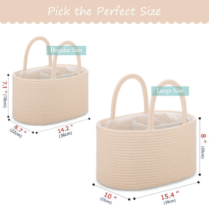 Baby Diaper Caddy Organizer for Girls, Cotton Rope, Light pink