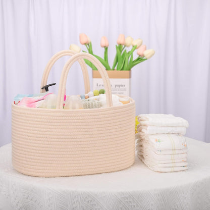 Baby Diaper Caddy Organizer for Girls, Cotton Rope, Light pink