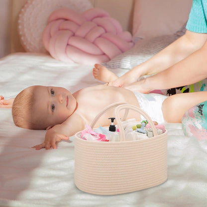 Baby Diaper Caddy Organizer for Girls, Cotton Rope, Light pink