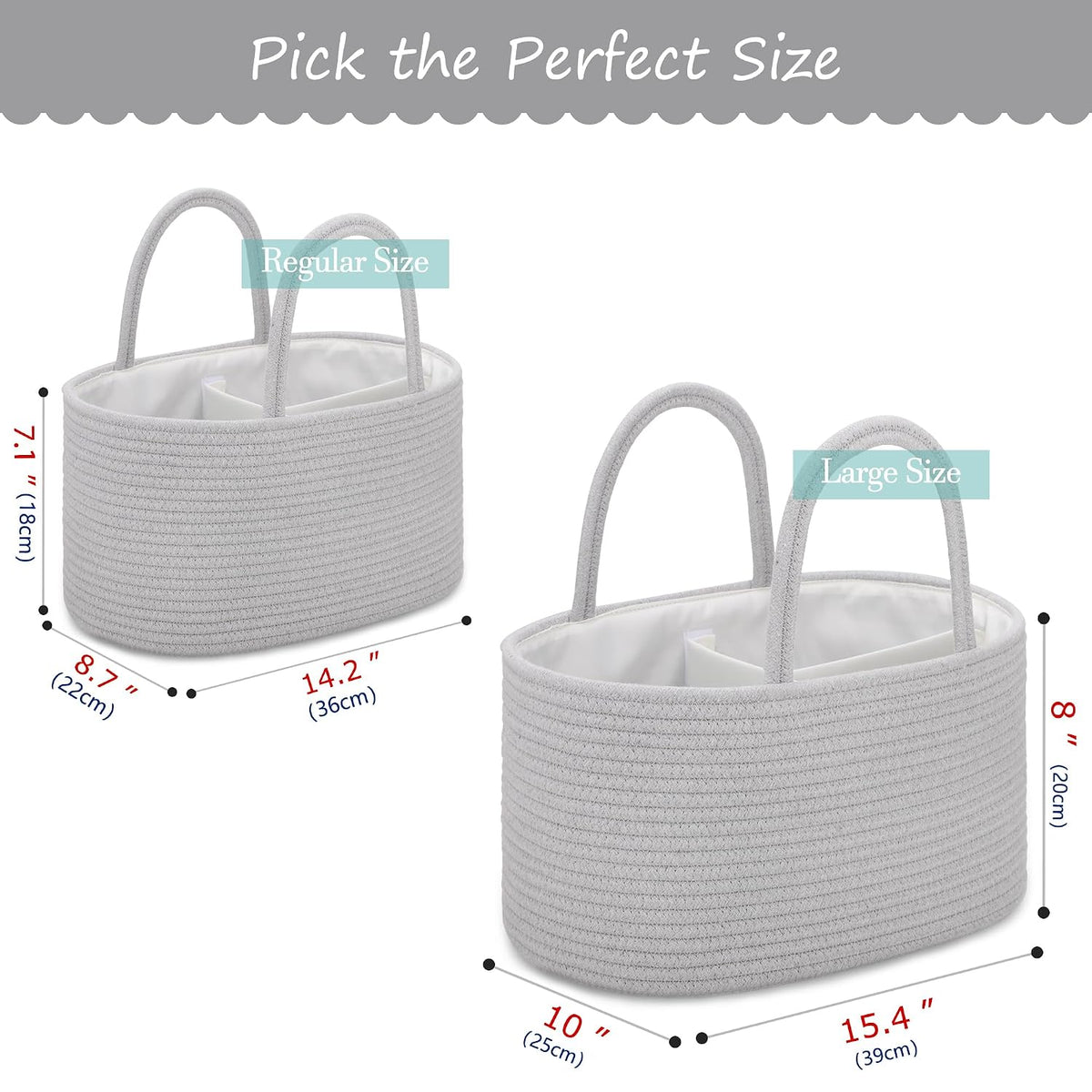 Baby Diaper Caddy Organizer for Girls, Cotton Rope, Light pink