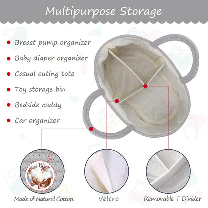 Baby Diaper Caddy Organizer for Girls, Cotton Rope, Light pink