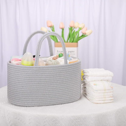 Baby Diaper Caddy Organizer for Girls, Cotton Rope, Light pink