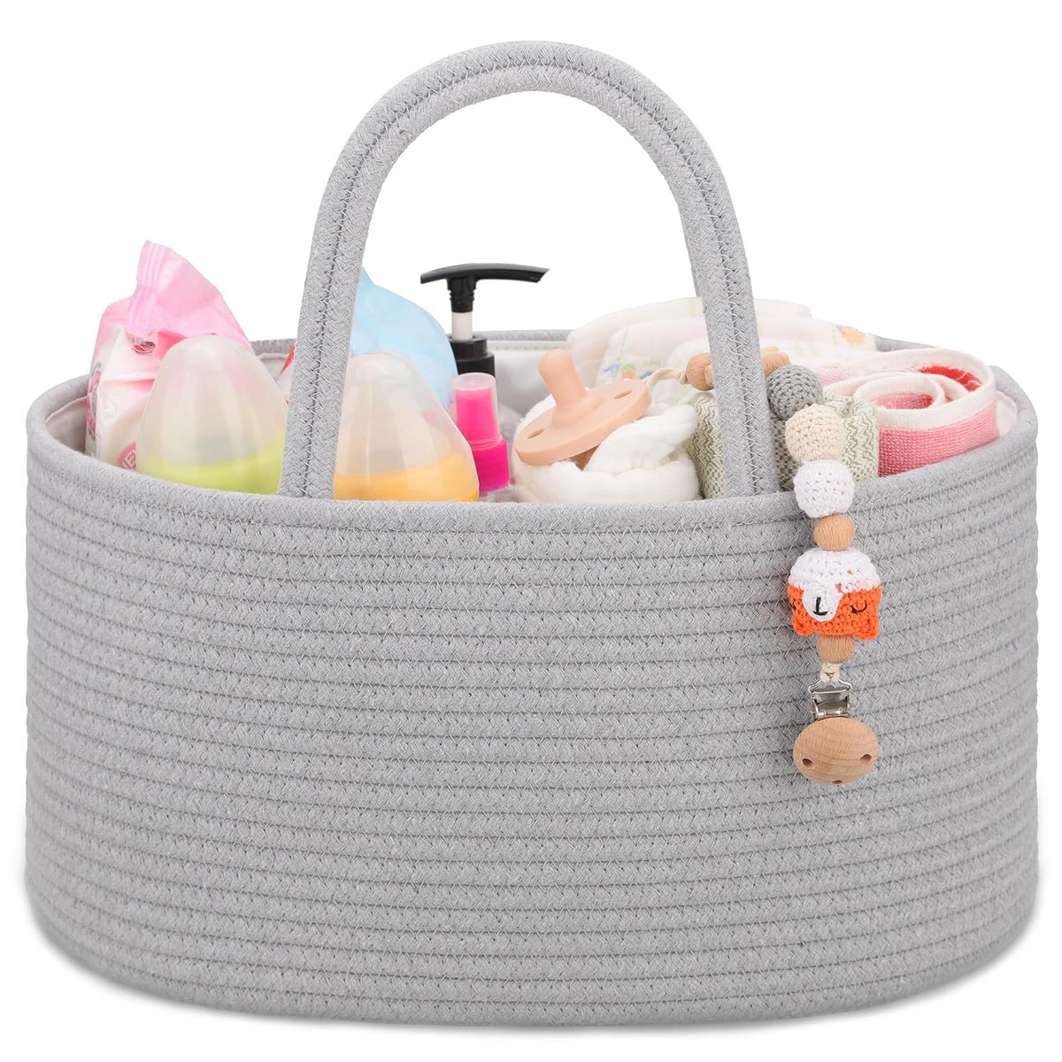Baby Diaper Caddy Organizer for Girls, Cotton Rope, Light pink