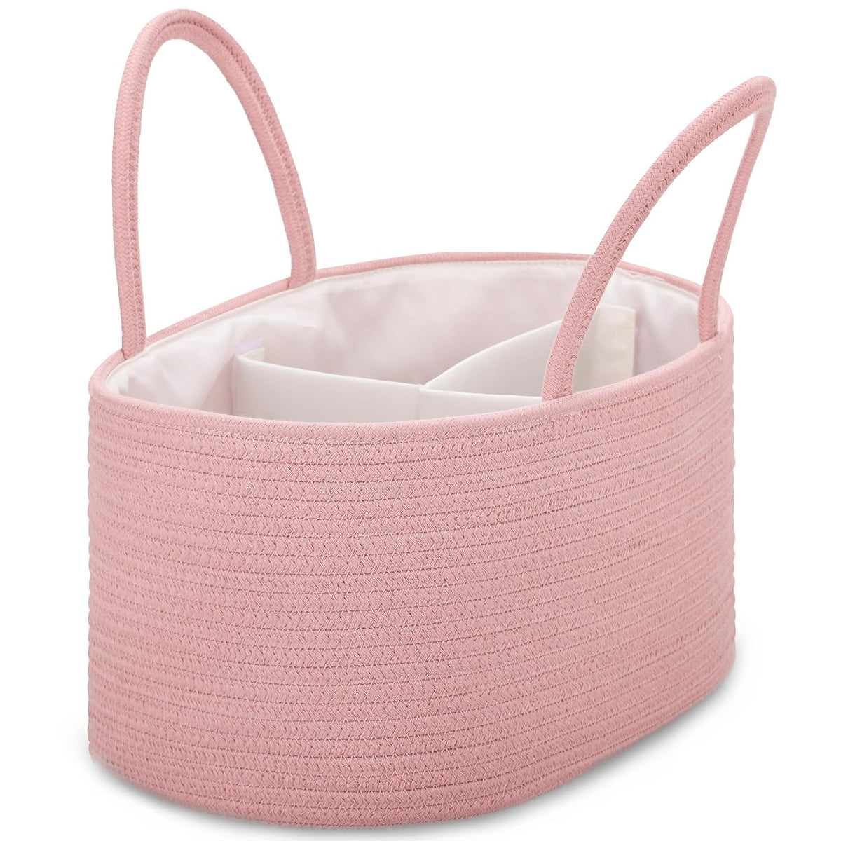 Baby Diaper Caddy Organizer for Girls, Cotton Rope, Light pink