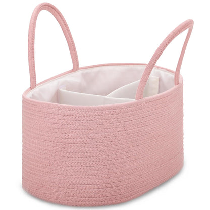 Baby Diaper Caddy Organizer for Girls, Cotton Rope, Light pink