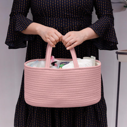 Baby Diaper Caddy Organizer for Girls, Cotton Rope, Light pink