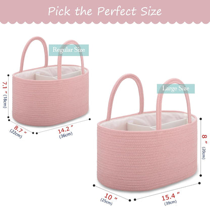 Baby Diaper Caddy Organizer for Girls, Cotton Rope, Light pink