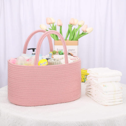 Baby Diaper Caddy Organizer for Girls, Cotton Rope, Light pink