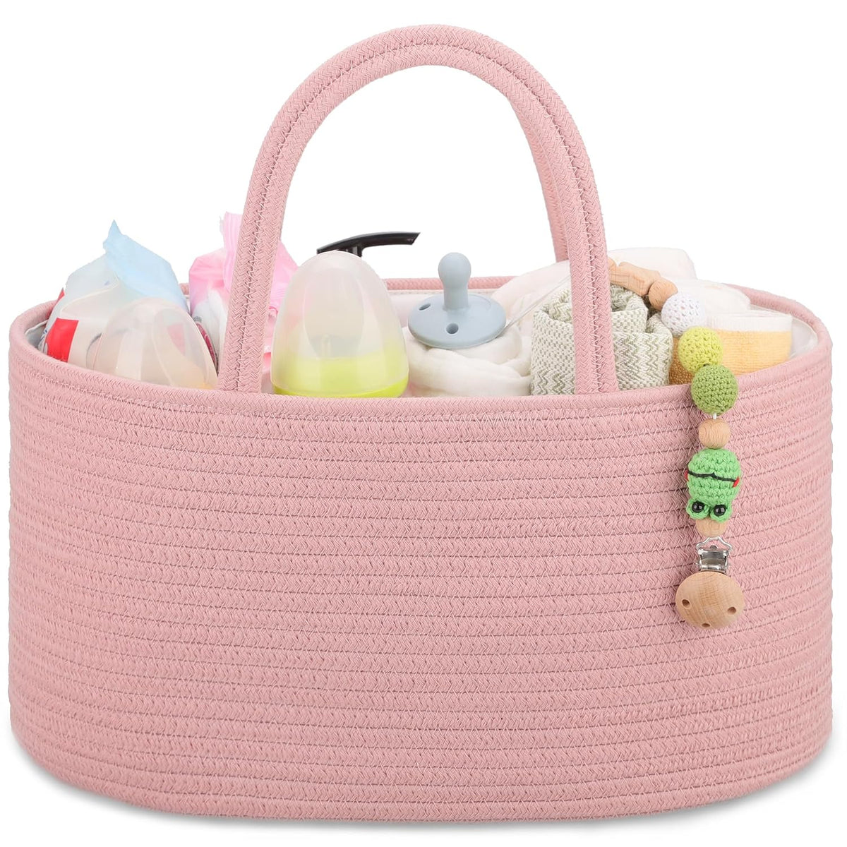 Baby Diaper Caddy Organizer for Girls, Cotton Rope, Light pink
