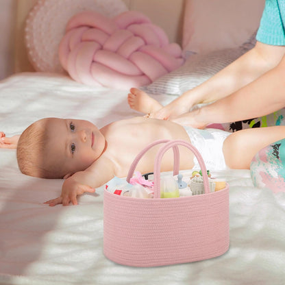 Baby Diaper Caddy Organizer for Girls, Cotton Rope, Light pink