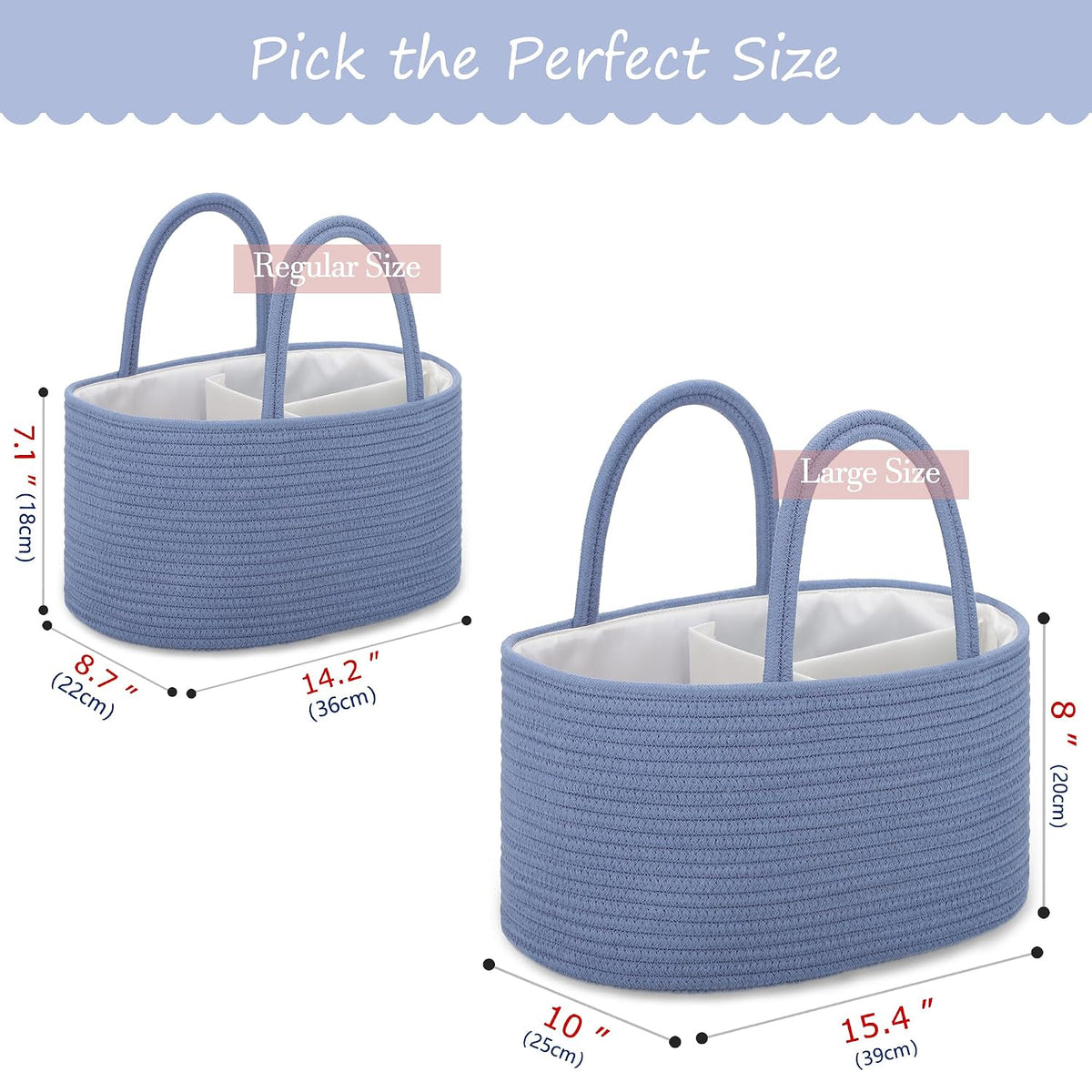 Baby Diaper Caddy Organizer for Girls, Cotton Rope, Light pink