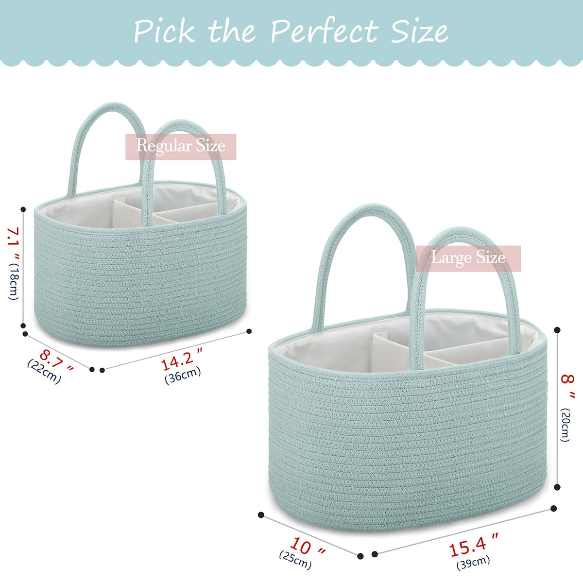 Baby Diaper Caddy Organizer for Girls, Cotton Rope, Light pink