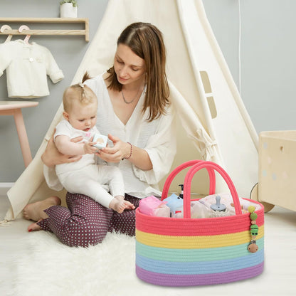 Baby Diaper Caddy Organizer for Girls, Cotton Rope, Light pink