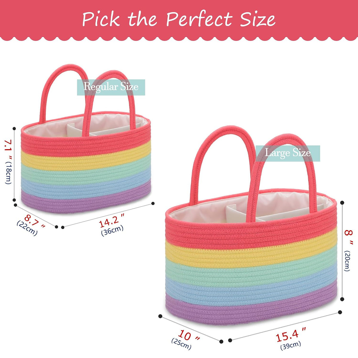 Baby Diaper Caddy Organizer for Girls, Cotton Rope, Light pink
