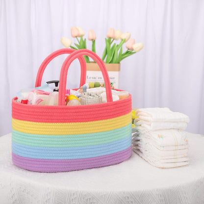 Baby Diaper Caddy Organizer for Girls, Cotton Rope, Light pink