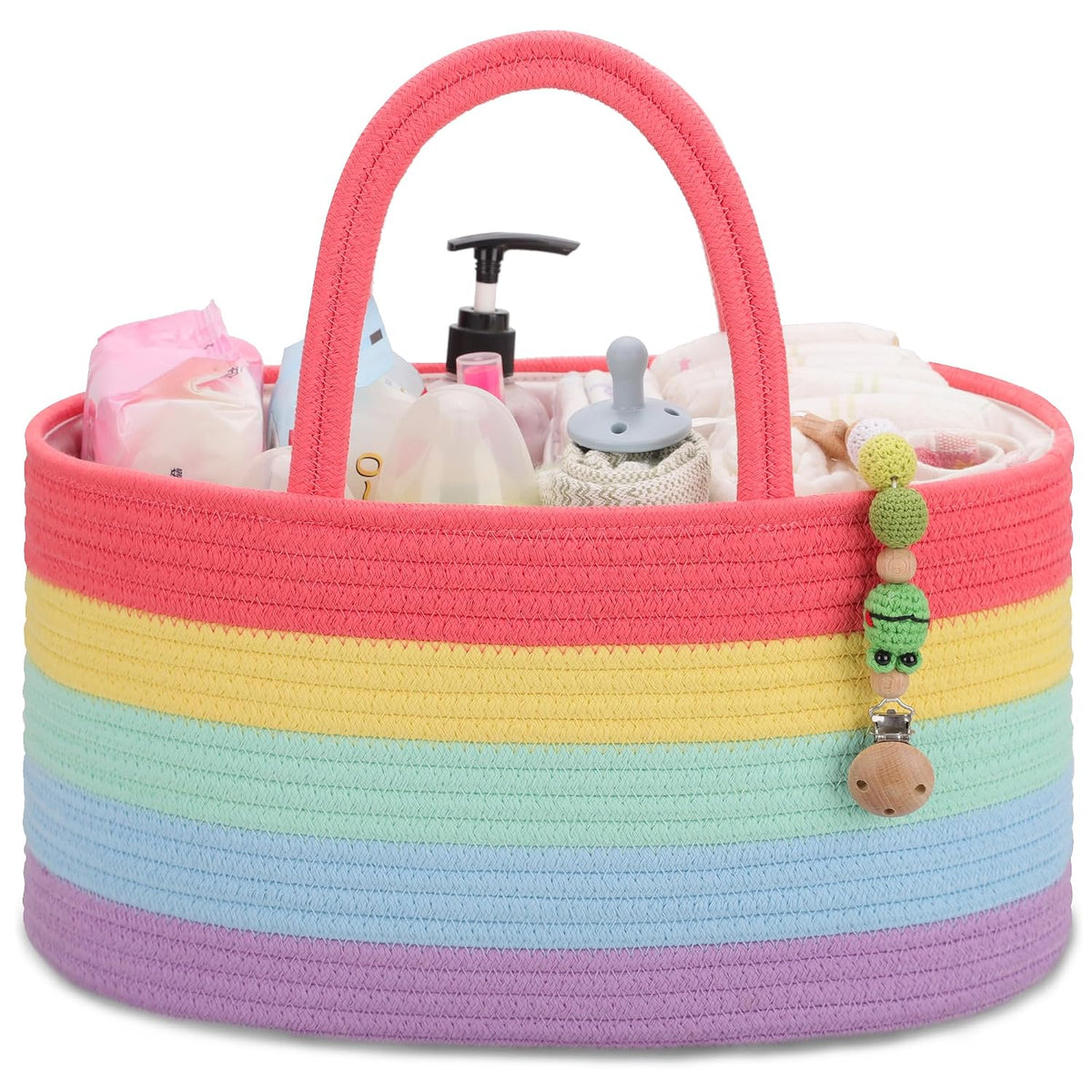 Baby Diaper Caddy Organizer for Girls, Cotton Rope, Light pink