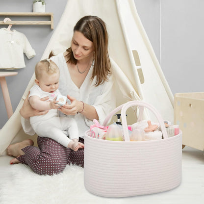 Baby Diaper Caddy Organizer for Girls, Cotton Rope, Light pink