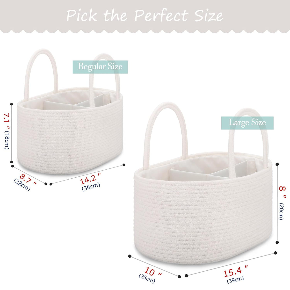 Baby Diaper Caddy Organizer for Girls, Cotton Rope, Light pink
