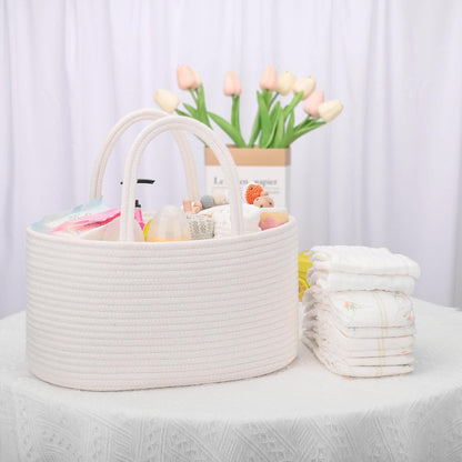 Baby Diaper Caddy Organizer for Girls, Cotton Rope, Light pink