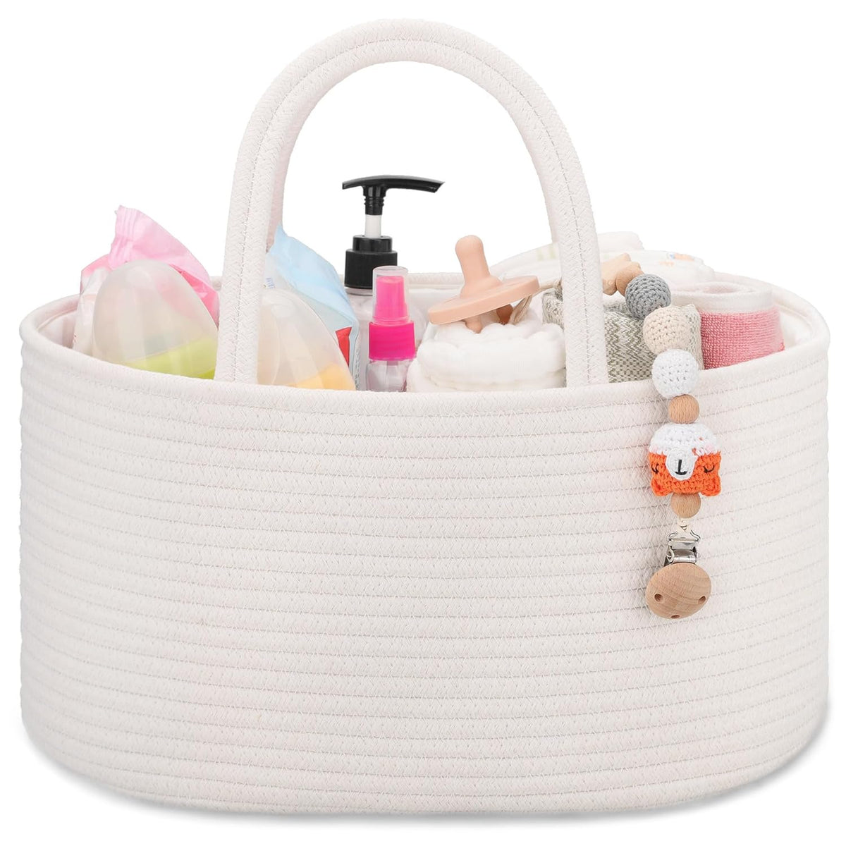 Baby Diaper Caddy Organizer for Girls, Cotton Rope, Light pink