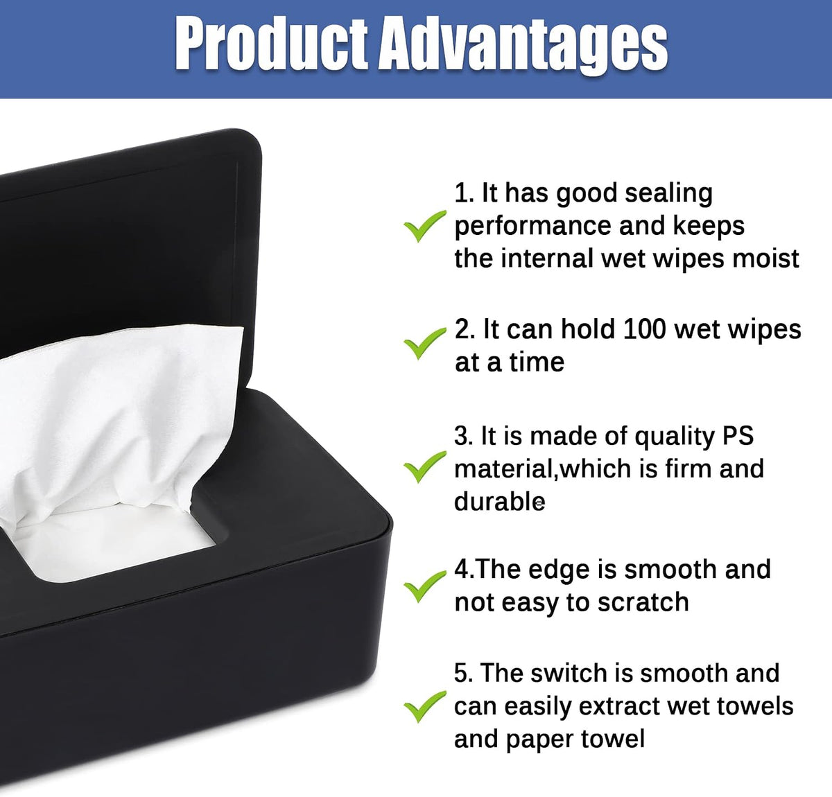 Wipes Dispenser, Baby Wipe Holder, Keeps Wipes Fresh, Refillable Wipe Container Baby Wipes Case for Bathroom Wipes Pouch Case, Deep Blue