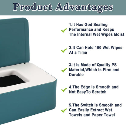 Wipes Dispenser, Baby Wipe Holder, Keeps Wipes Fresh, Refillable Wipe Container Baby Wipes Case for Bathroom Wipes Pouch Case, Deep Blue